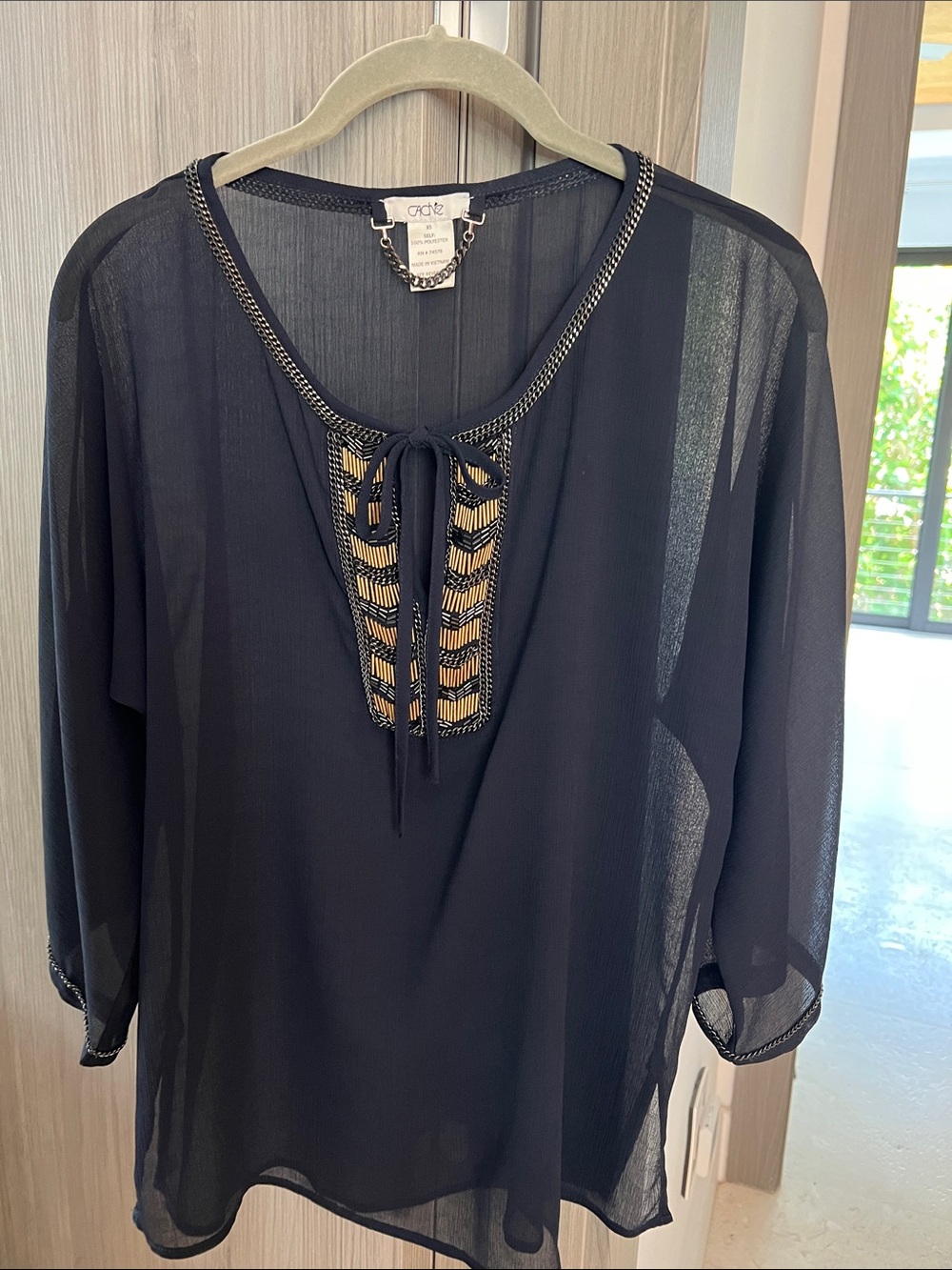 CACHE circa 2008! sheer navy blouse with beading! PERFECT CONDITION XS - Picture 2 of 7